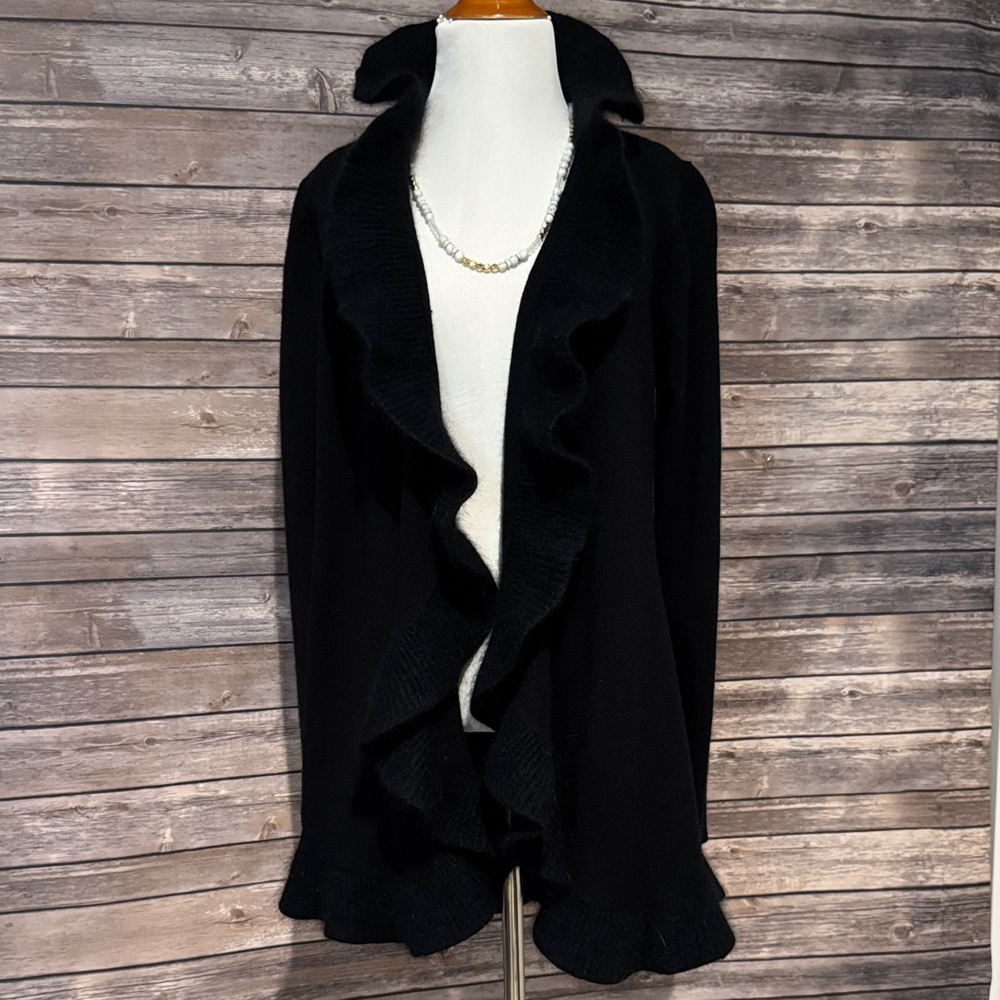 White House Black Market Black Ruffled Open Cardigan